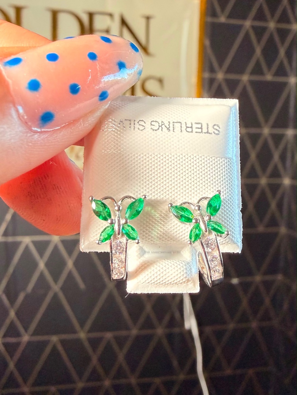 Green Leaf Crystal Earrings
